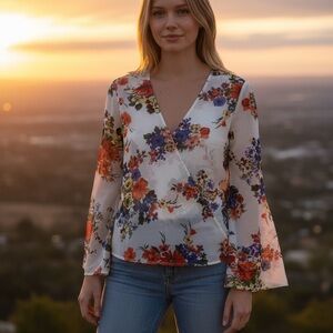 Chic Floral Wrap Blouse - Multicolor